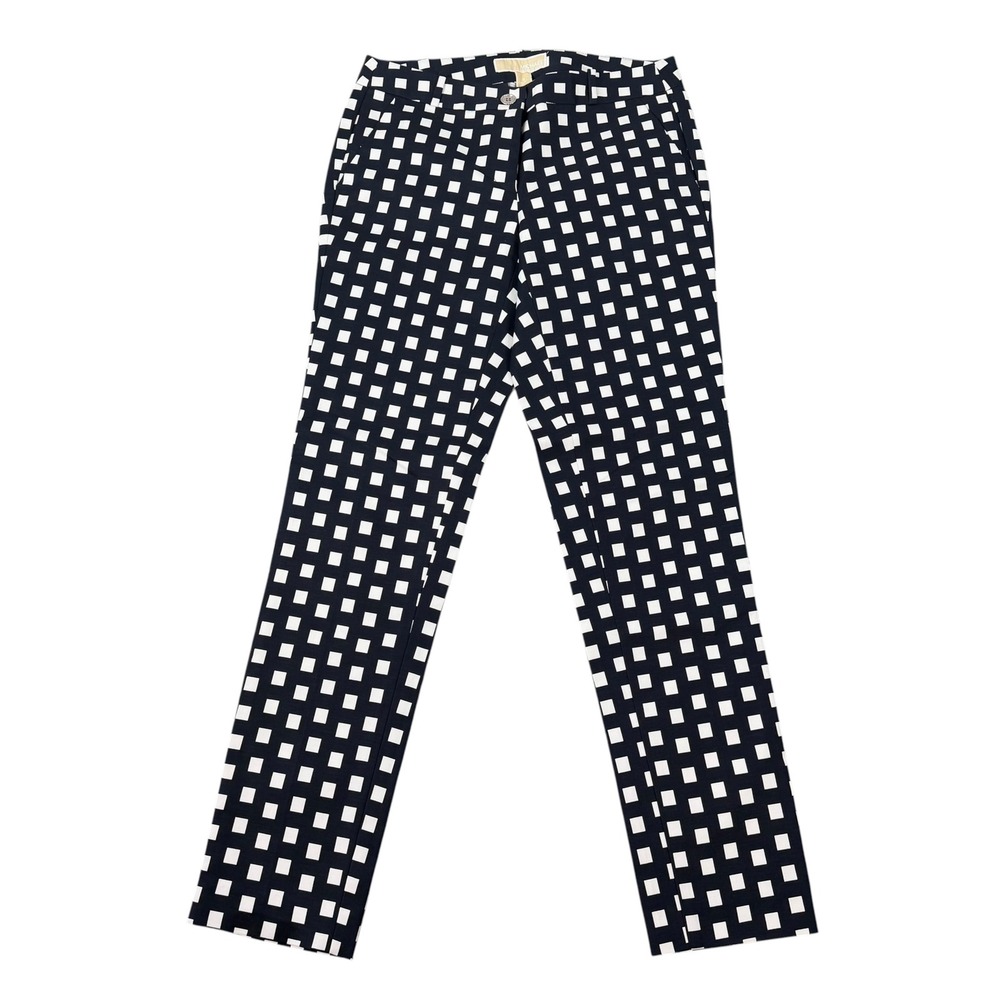 Michael Kors Womens Navy Checkered Geometric Cotton Stretch Ankle Pants Size 0